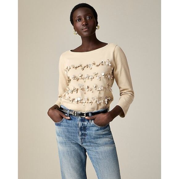 J. Crew Mariner Jersey Long-Sleeve T-Shirt Embellishment Light Khaki S NWT - Picture 3 of 12